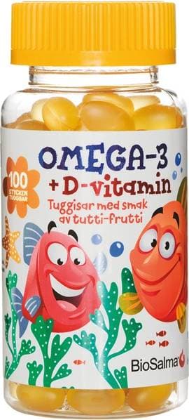 BioSalma Omega-3 + D-vitamin Tutti Frutti 100 tuggtabletter