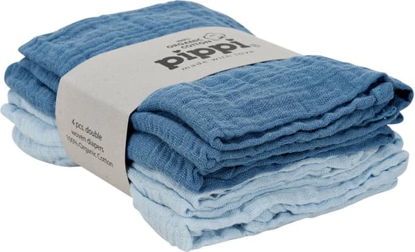 Pippi Organic Muslinfilt 4-Pack, Baby Blue