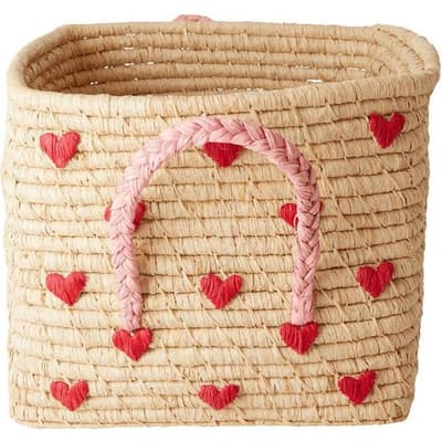 Rice Raffia Fyrkantig Korg Hearts, Natur