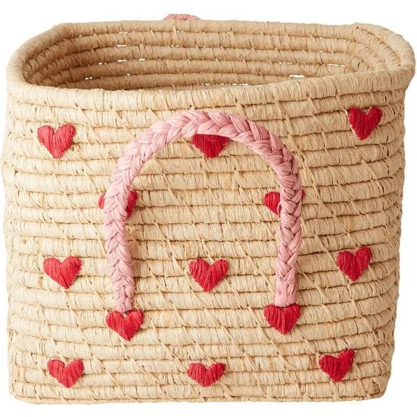 Rice Raffia Fyrkantig Korg Hearts, Natur