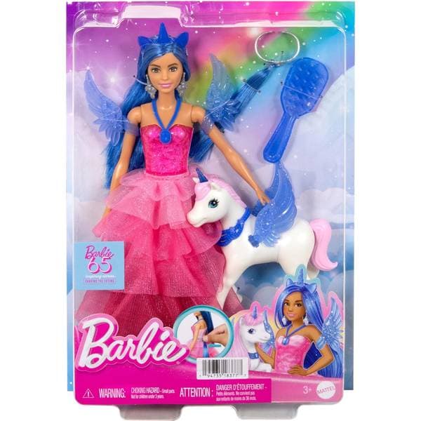 Barbie 65-årsjubileumsdocka med blått hår och alicorn (HRR16)