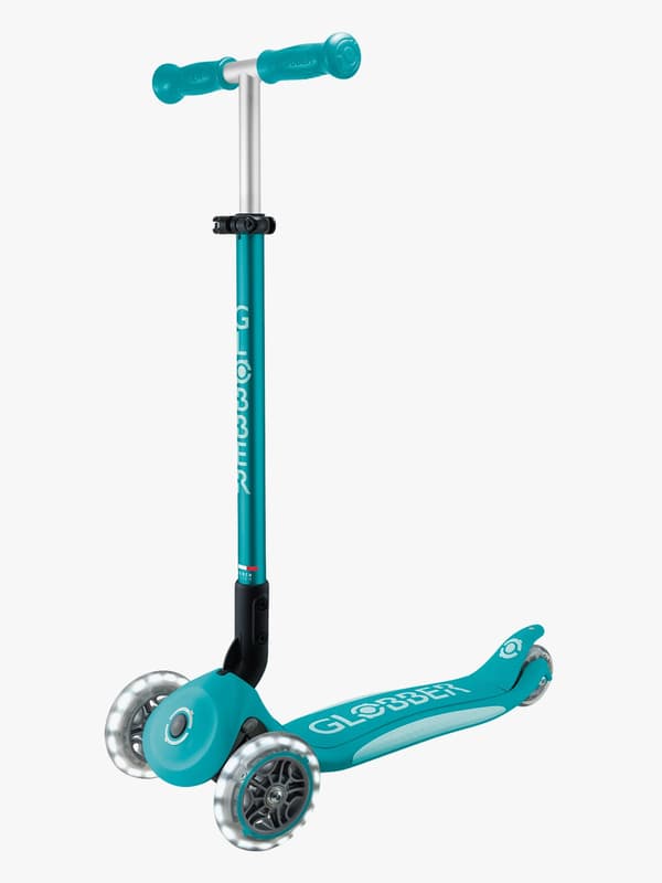 Globber Primo Hopfällbar Plus Lights V2 3-hjulig Sparkcykel, Aqua-blå