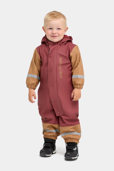 Nordbjörn Sju Strömmar Fodrad Regnoverall, Röd/Camel, 98