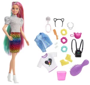 Barbie Totally Hair Docka Leopard Rainbow